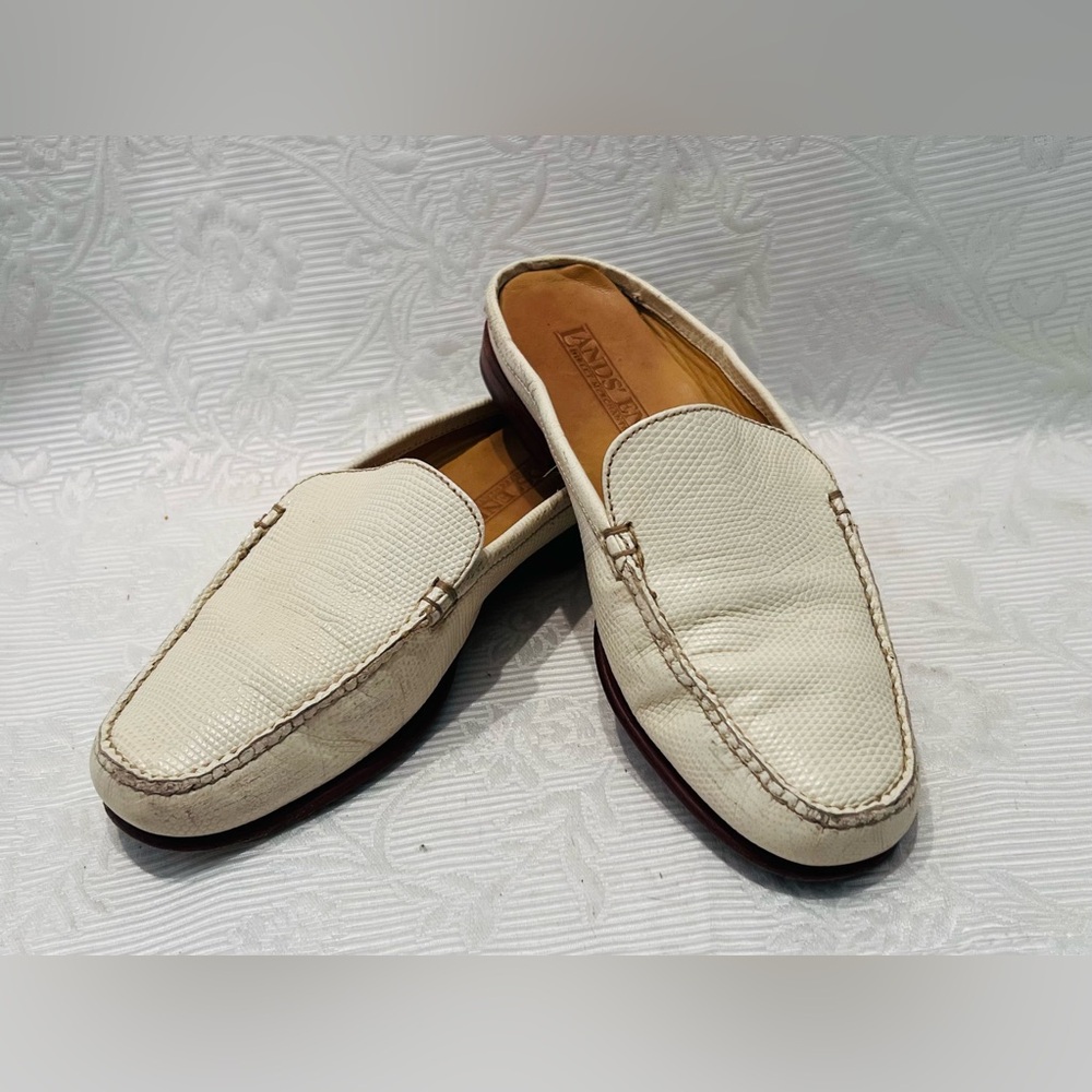 Lands End Shoes Loafer Mules Sz 6 Slip On Comfort Flats Pebbled Leather Cream